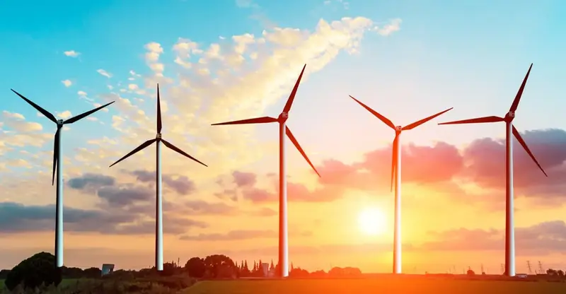 Wind turbines at sunset