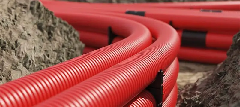 Red corrugated pipes for cable ducts