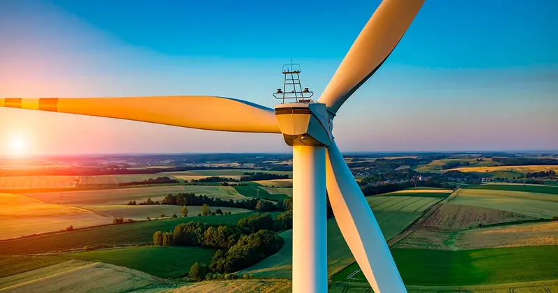 Wind turbine above farmland
